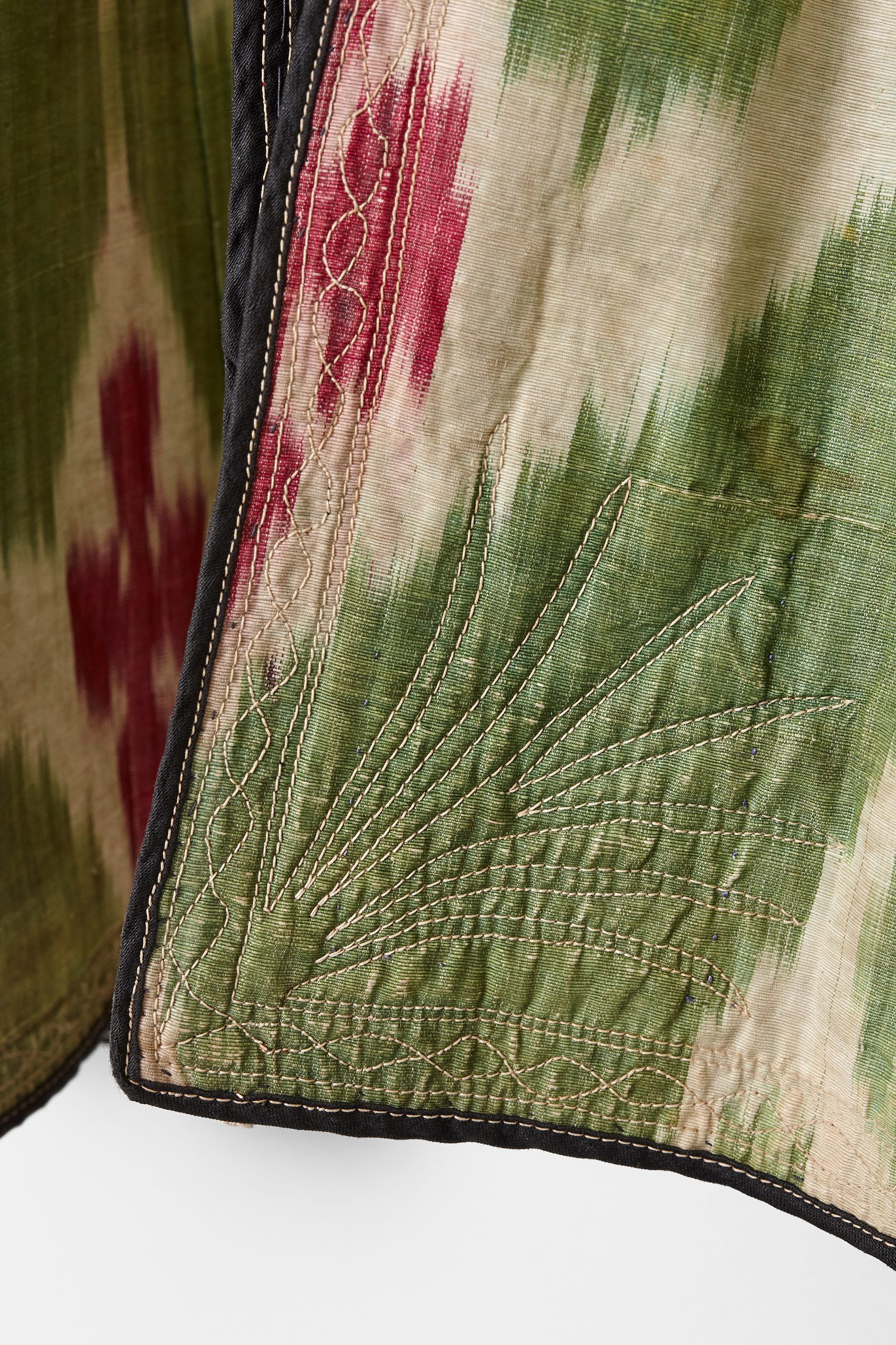 20th Century Uzbek Ikat Quilted Chapan, Green - Image 3