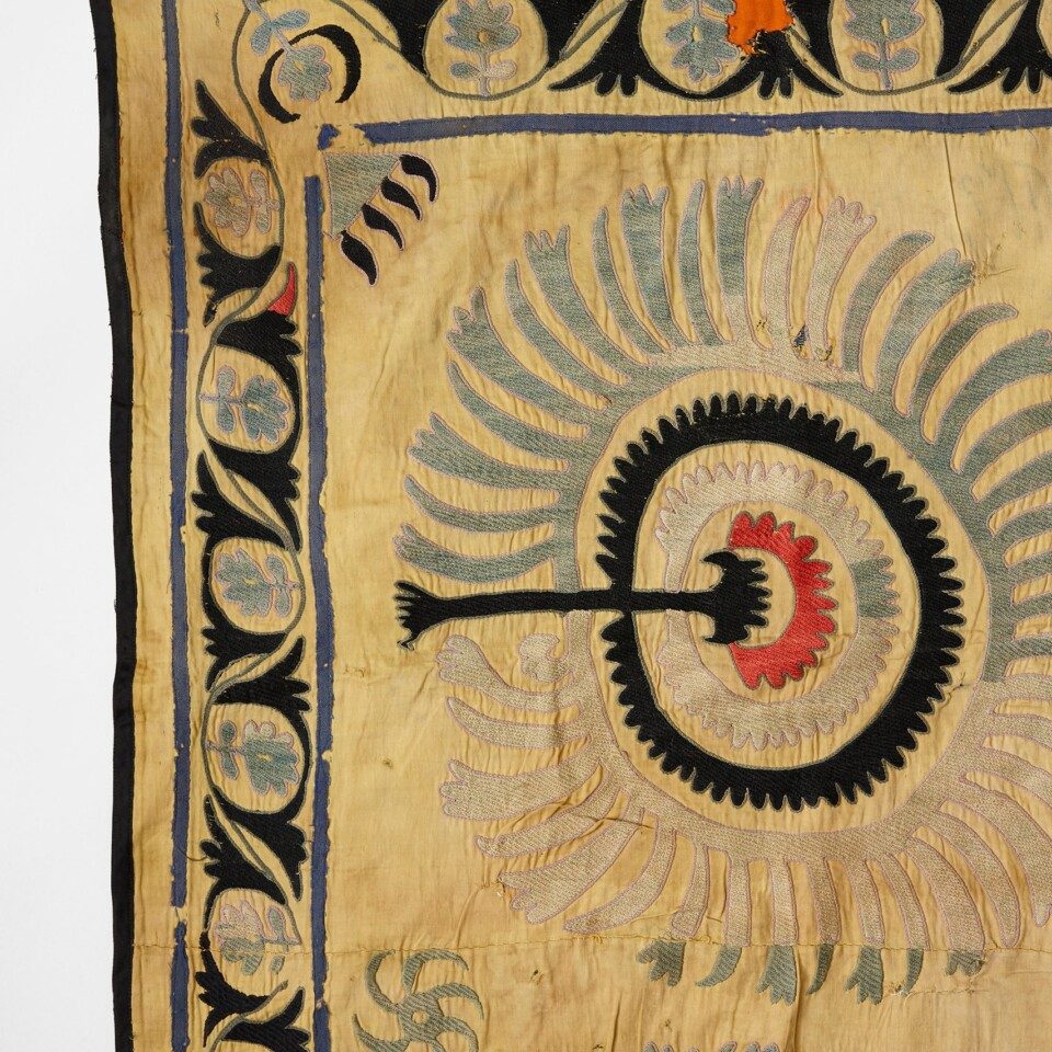 Rare 19th Century, Raw Silk on Cotton, Embroidered Suzani